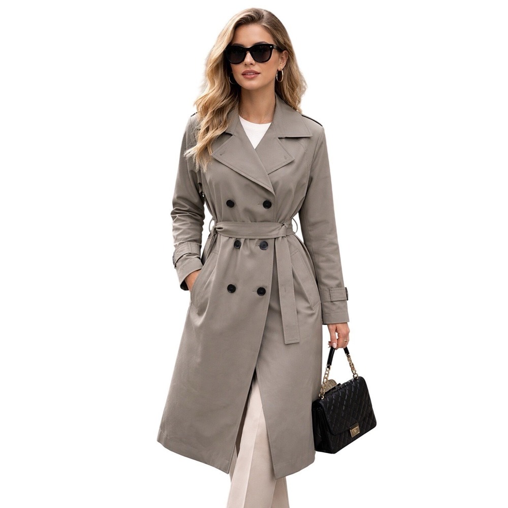 Bernardo Taupe Belted Long‎ Trench Coat L NWT Classic Minimalist